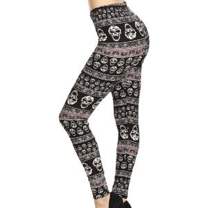 Sugar Skulls Ultra Soft Leggings Black & White Fangs